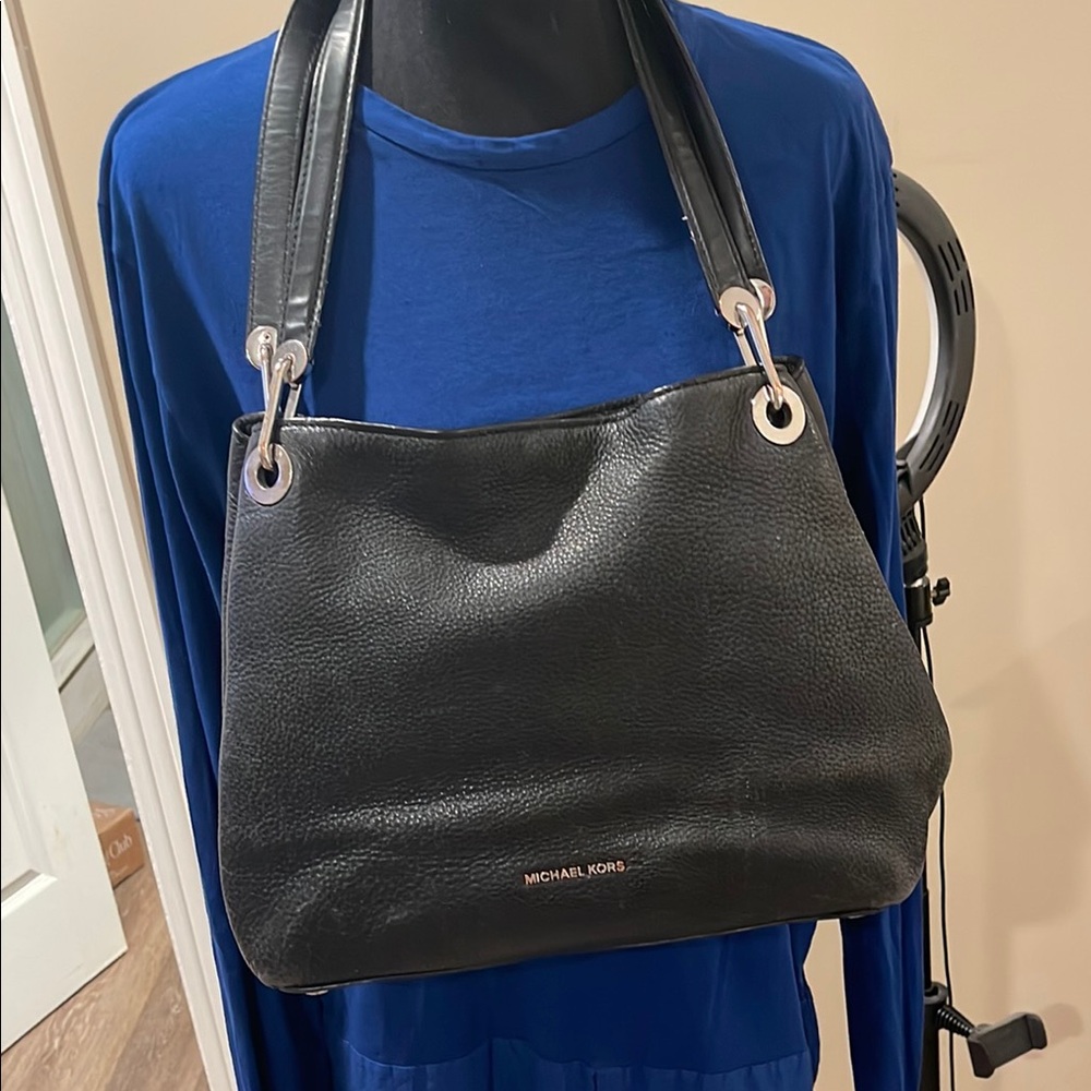 Michael Kors Black Trapezoidal Shoulder Bag with Silver Accents